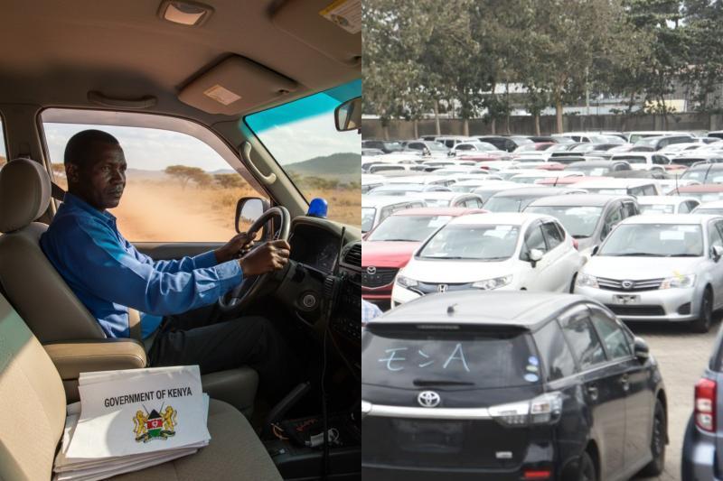 Collage photo of an AI generated image depicting a government driver and vehicles at an auction.